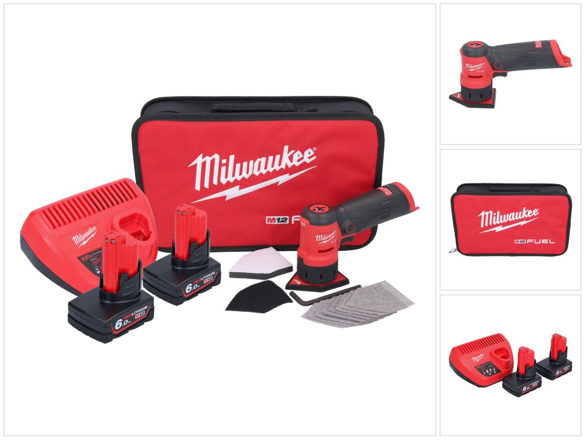 Meuleuse à pointes sur batterie Milwaukee M12 FDSS-602B 12 V 88,8 x 63,5 mm + 2x batteries 6,0 Ah + chargeur