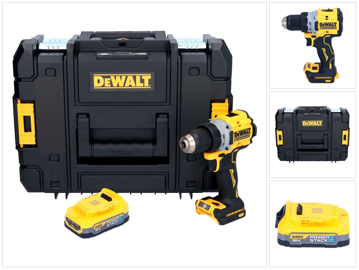 Perceuse-visseuse sans fil DeWalt DCD 800 NT 18 V 90 Nm sans balais + 1x batterie 1,7 Ah + TSTAK - sans chargeur