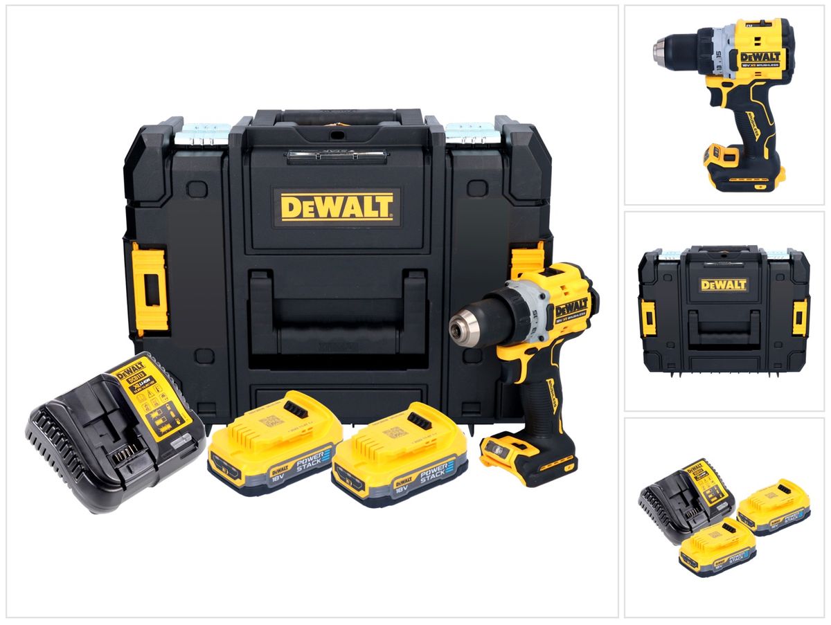 Perceuse-visseuse sans fil DeWalt DCD 800 E2T 18 V 90 Nm sans balais + 2x batteries 1,7 Ah + chargeur + TSTAK