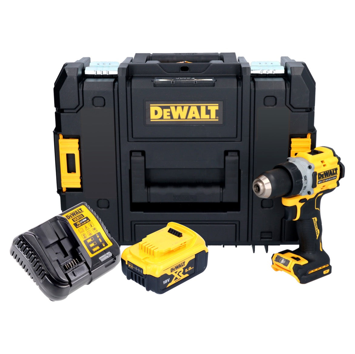 Perceuse-visseuse sans fil DeWalt DCD 800 P1T 18 V 90 Nm sans balais + 1x batterie 5,0 Ah + chargeur + TSTAK