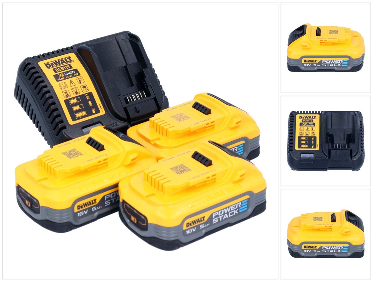 Kit de démarrage de batterie Dewalt 18 V DCB 115 H3 3x batterie Powerstack 5,0 Ah + chargeur DCB 115 XR