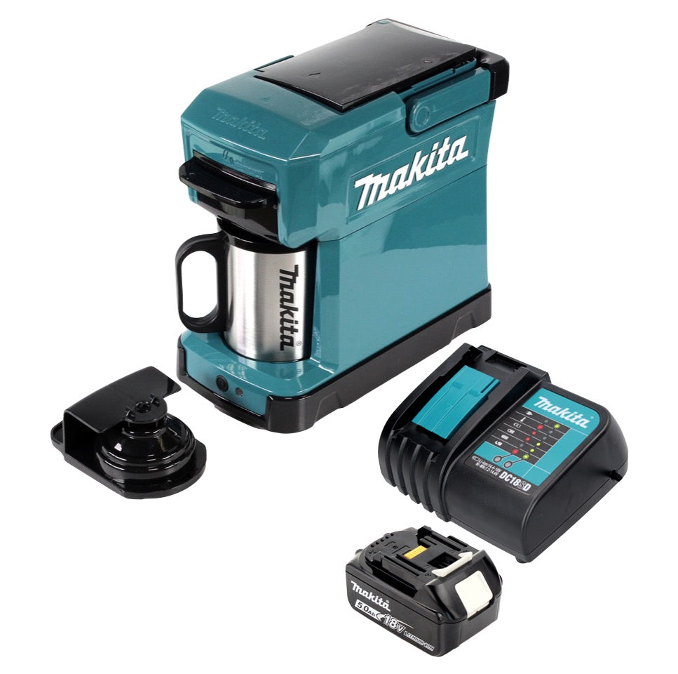 Machine à café Makita DCM 501 RT fonctionnant sur batterie, portable + 1 batterie et chargeur 5,0 Ah