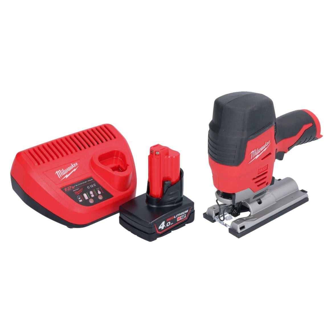 Scie sauteuse à batterie Milwaukee M12 JS-401 12 V + 1x batterie 4,0 Ah + chargeur