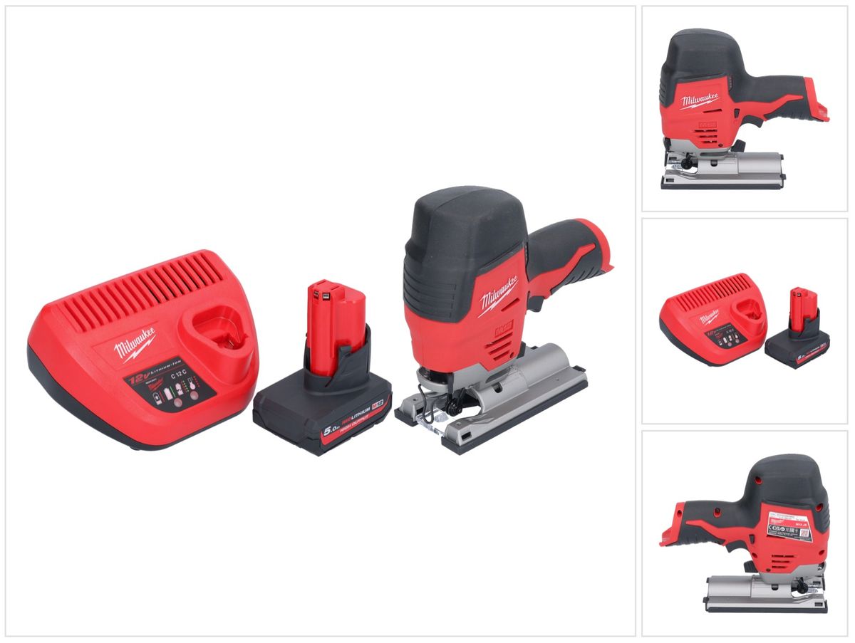 Scie sauteuse à batterie Milwaukee M12 JS-501 12 V + 1x batterie 5,0 Ah + chargeur