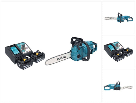 Tronçonneuse à batterie Makita DUC 357 RF2X2 18 V 35 cm 7,7 m/s sans balai + 2x batteries 3,0 Ah + chargeur