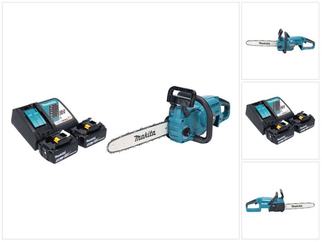 Tronçonneuse à batterie Makita DUC 357 RT2X2 18 V 35 cm 7,7 m/s sans balai + 2x batteries 5,0 Ah + chargeur