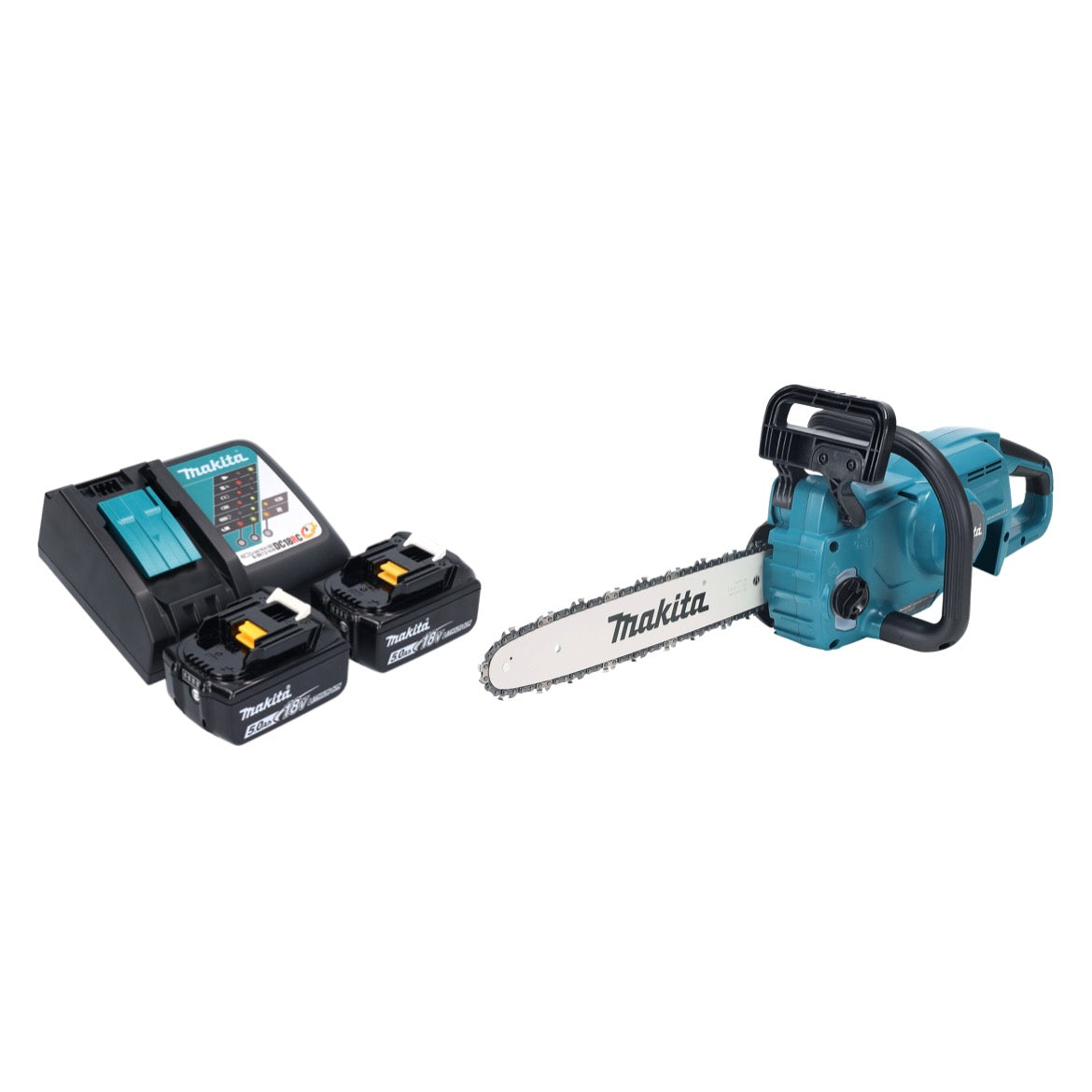 Tronçonneuse à batterie Makita DUC 357 RT2X2 18 V 35 cm 7,7 m/s sans balai + 2x batteries 5,0 Ah + chargeur