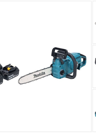 Tronçonneuse à batterie Makita DUC 357 RG2X2 18 V 35 cm 7,7 m/s sans balai + 2x batteries 6,0 Ah + chargeur