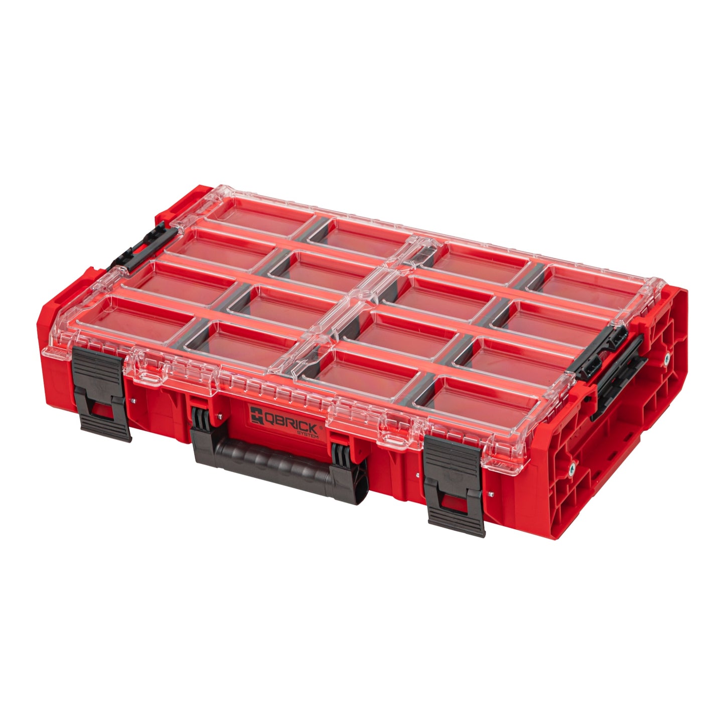 Qbrick System ONE Organizer XL 2.0 Poubelle longue ROUGE ULTRA HD Empilable sur mesure 582 x 387 x 131 mm 13,5 l IP66 avec 4 bacs et 12 séparateurs