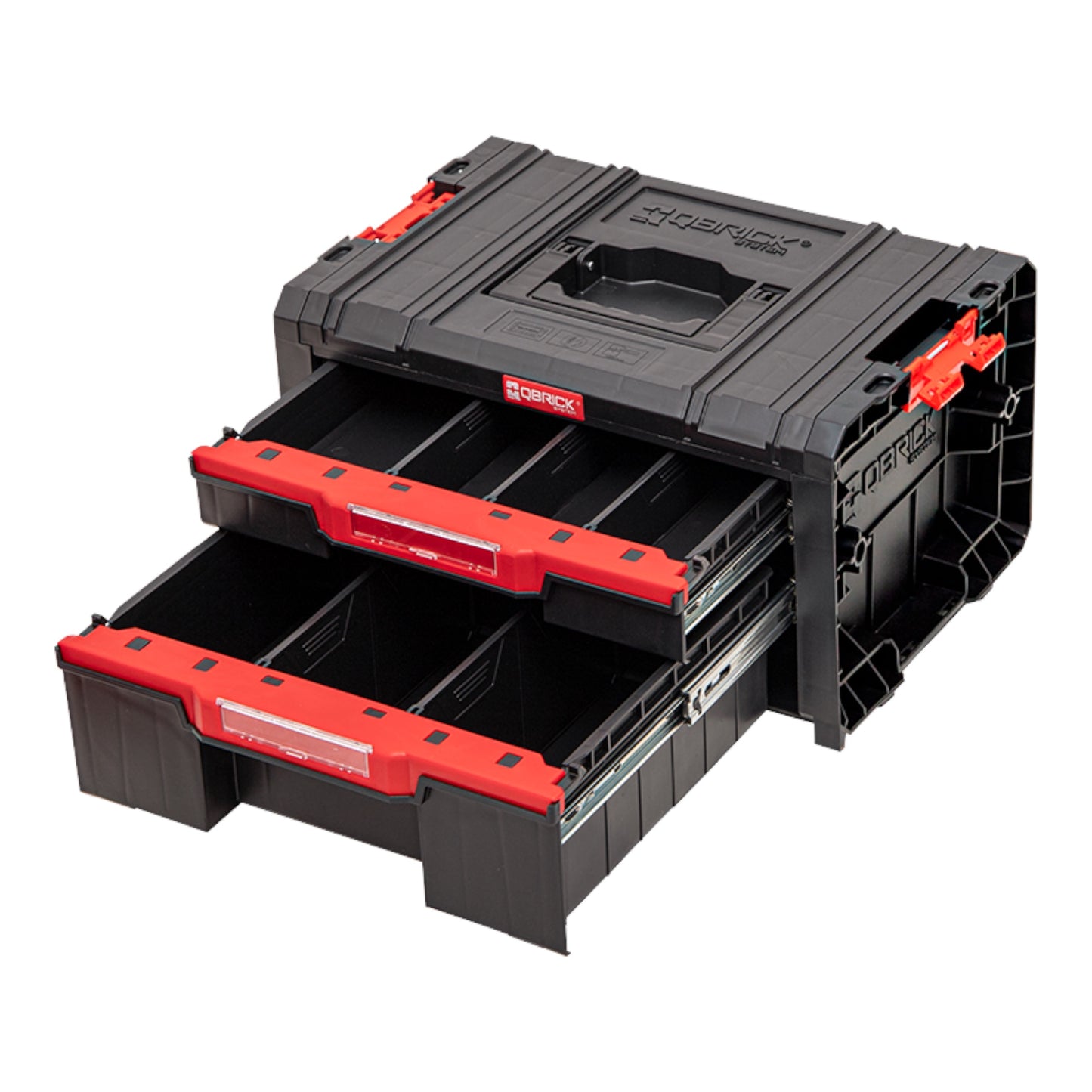 Qbrick System PRO Drawer 2 Toolbox 2.0 Basic stapelbar 450 x 310 x 244 mm 4,5 l 9,5 l IP54 mit zwei Schubläden 5 Trennwänden