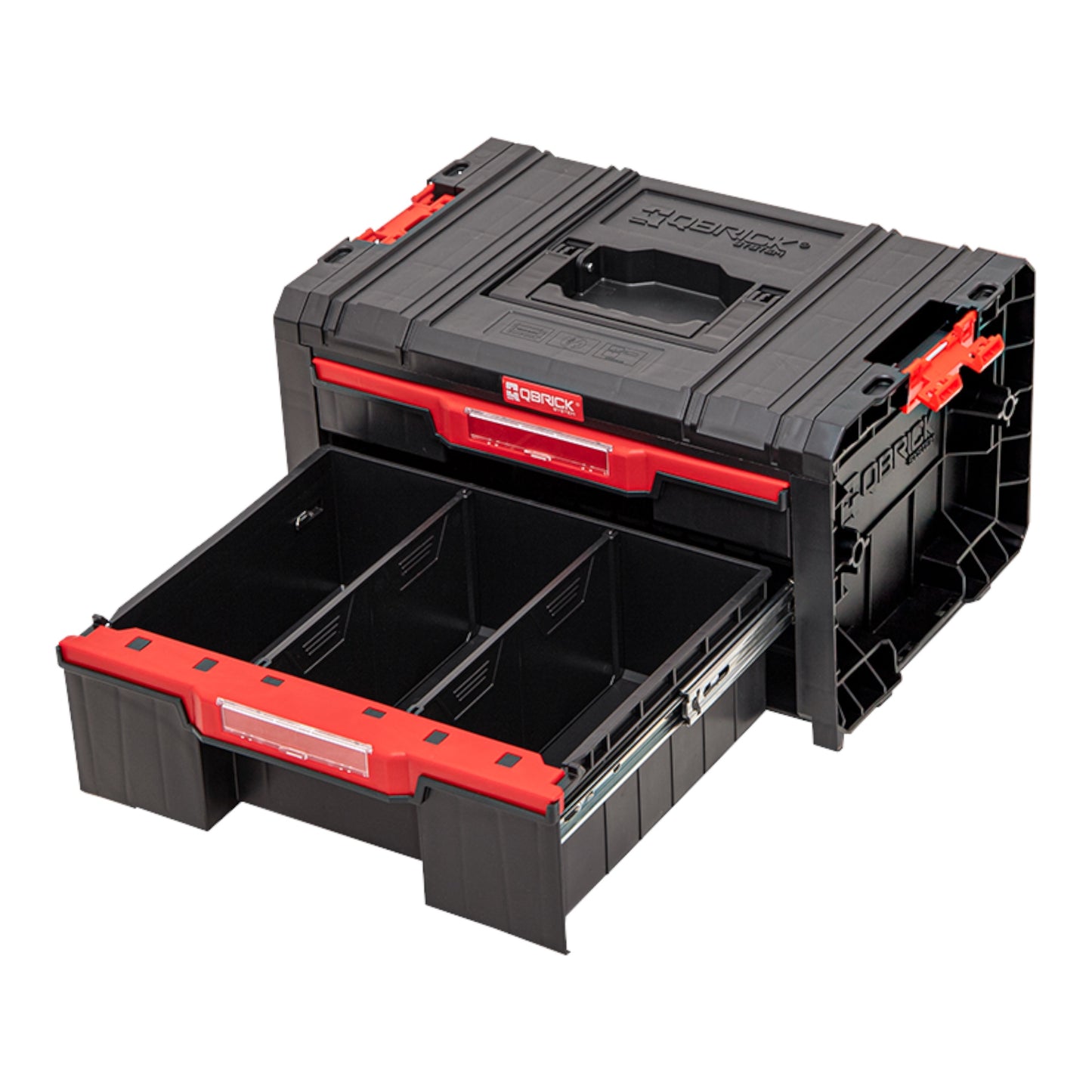 Qbrick System PRO Drawer 2 Toolbox 2.0 Basic stapelbar 450 x 310 x 244 mm 4,5 l 9,5 l IP54 mit zwei Schubläden 5 Trennwänden