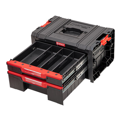 Qbrick System PRO Drawer 2 Toolbox 2.0 Basic stapelbar 450 x 310 x 244 mm 4,5 l 9,5 l IP54 mit zwei Schubläden 5 Trennwänden