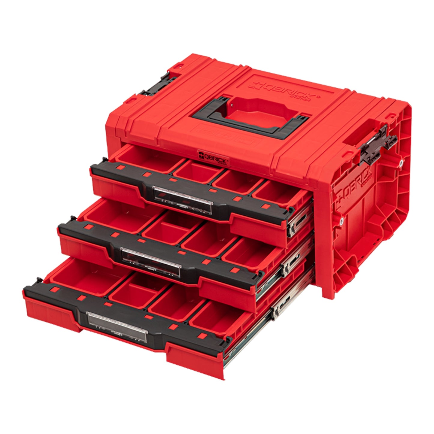 Qbrick System PRO Drawer 3 Toolbox 2.0 Expert RED ULTRA HD Werkzeugkoffer 450 x 310 x 244 mm 13,5 l stapelbar IP54 mit 3 Schubladen