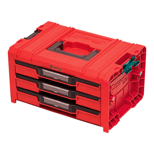 Qbrick System PRO Drawer 3 Toolbox 2.0 Expert RED ULTRA HD Werkzeugkoffer 450 x 310 x 244 mm 13,5 l stapelbar IP54 mit 3 Schubladen