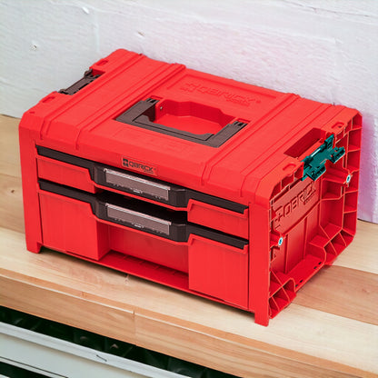 Qbrick System PRO Drawer 2 Toolbox 2.0 Expert RED ULTRA HD Werkzeugkoffer 450 x 310 x 244 mm 14 l stapelbar IP54 mit 2 Schubladen