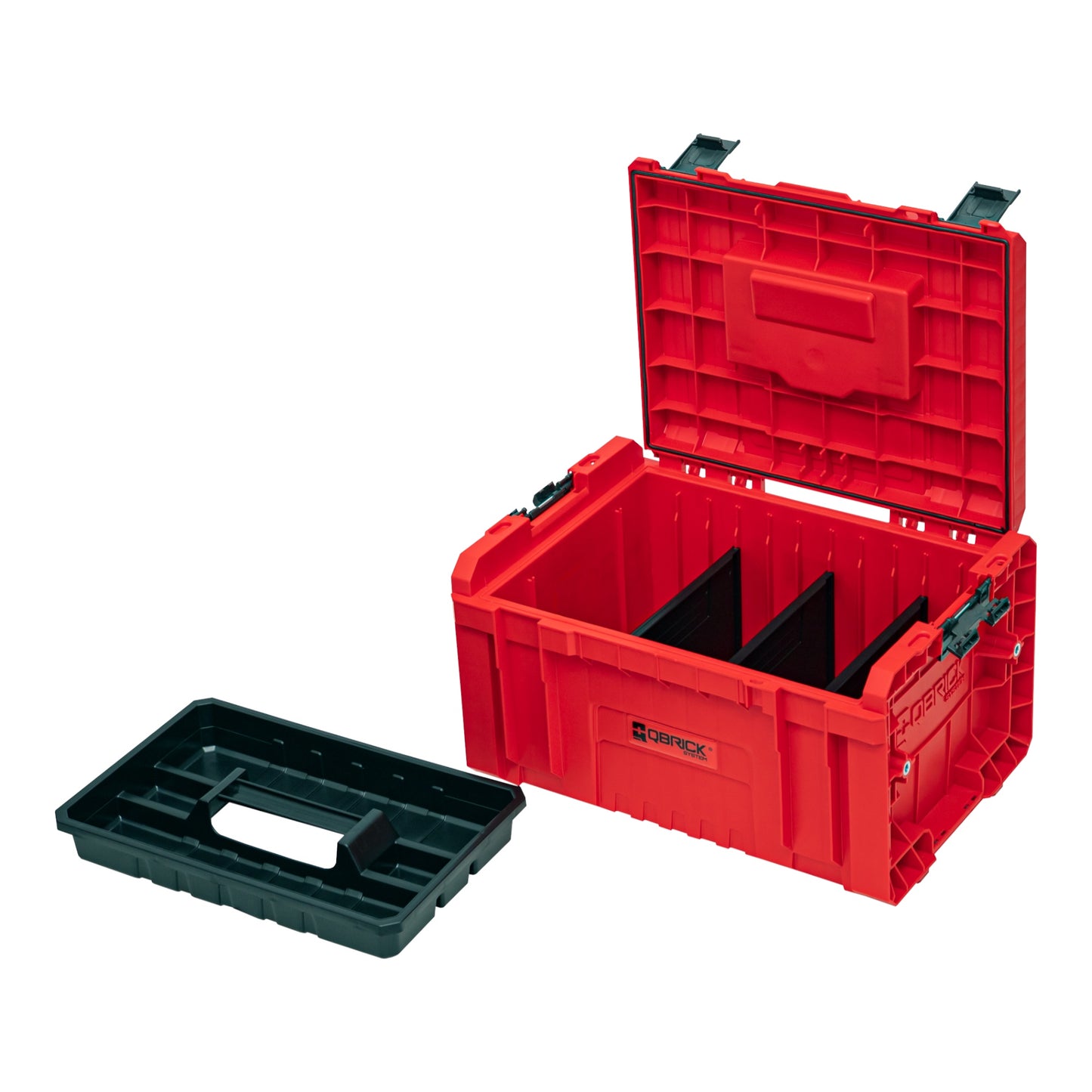 Qbrick System PRO Toolbox 2.0 RED ULTRA HD Custom Werkzeugkoffer 450 x 260 x 240 mm 19 l stapelbar IP54 mit 3 Fächern und Ablage