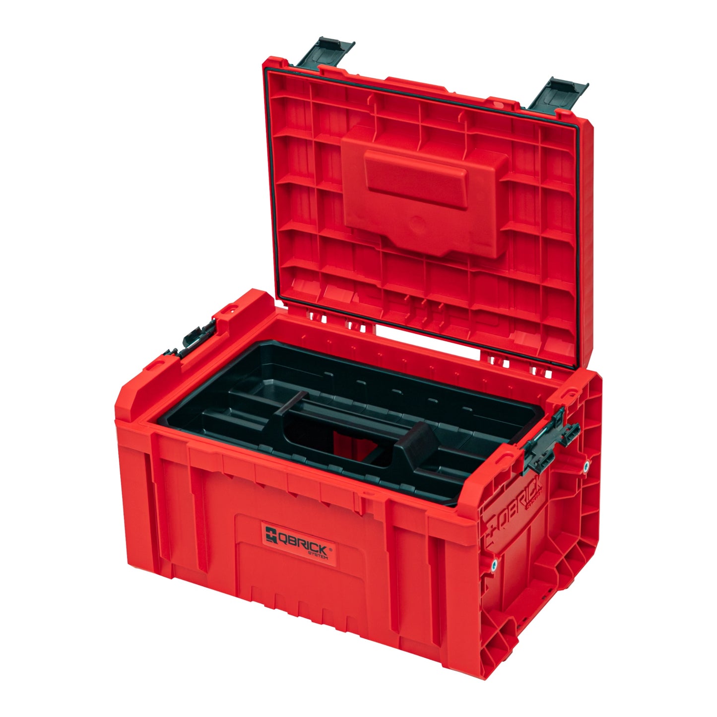 Qbrick System PRO Toolbox 2.0 RED ULTRA HD Custom Werkzeugkoffer 450 x 260 x 240 mm 19 l stapelbar IP54 mit 3 Fächern und Ablage