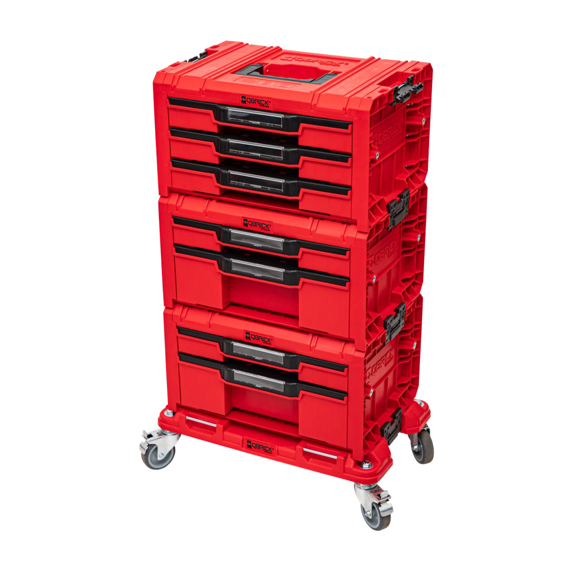 Qbrick System PRO Ensemble d'Atelier à Tiroirs 3 ROUGE ULTRA HD + 2x Tiroir 2 Boîte à Outils + 1x Tiroir 3 Boîte à Outils + Planche à Rouler