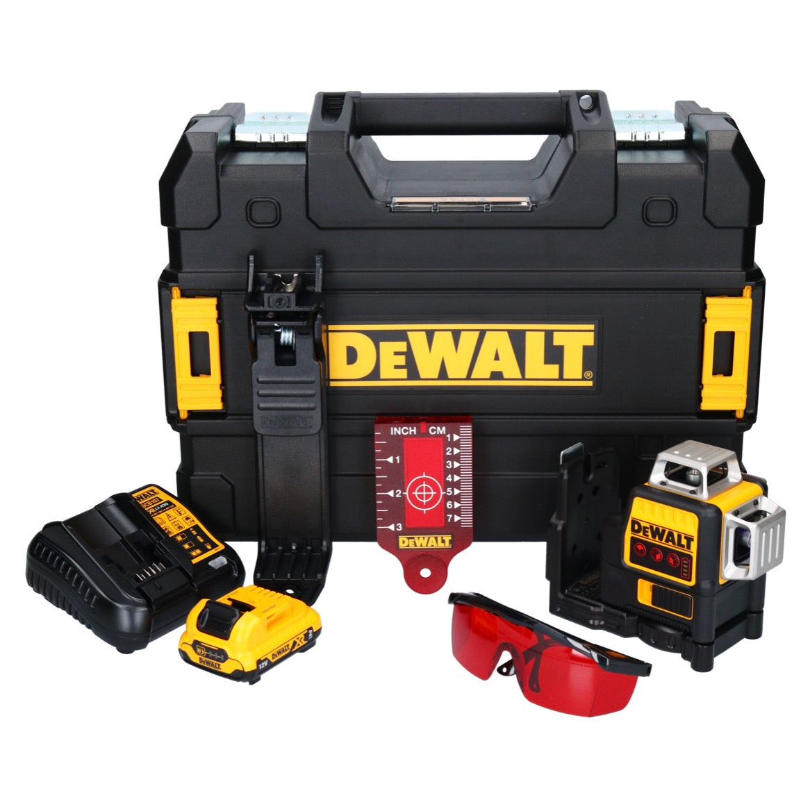 DeWalt DCE 089 D1R Akku Multilinienlaser 12 V 3x 360° rot + 1x Akku 2,0 Ah + Ladegerät + TSTAK