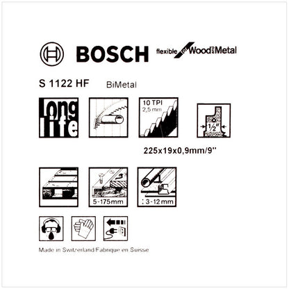 Bosch 5 Säbelsägeblätter 225 mm Flexible for Wood and Metal S 1122 HF / S1122HF ( 2608656021 ) - Toolbrothers