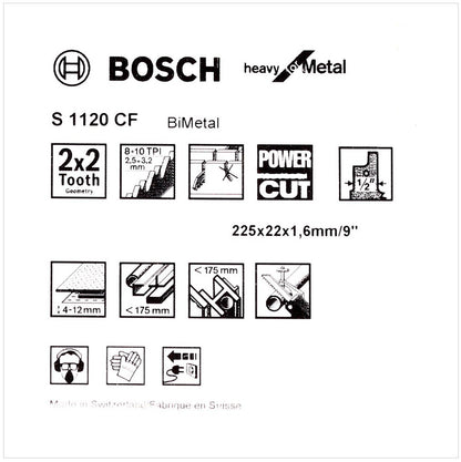 Bosch 5 Säbelsägeblätter 225 mm Heavy for Metal S 1120 CF / S1120CF ( 2608656255 ) - Toolbrothers