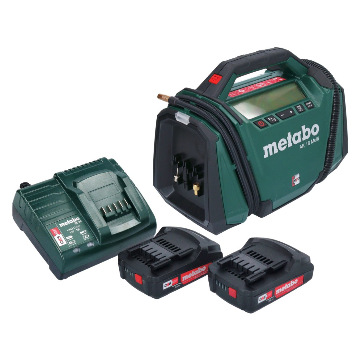 Compresseur multi-batterie Metabo AK 18 18 V 11 bar + 2x batteries 2,0 Ah + chargeur