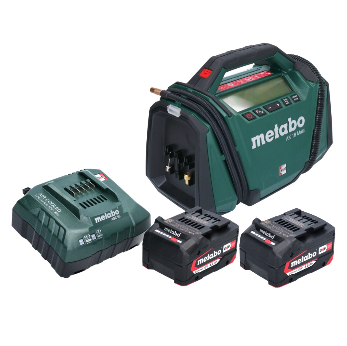 Metabo AK 18 Multi Akku Kompressor 18 V 11 bar + 2x Akku 4,0 Ah + Ladegerät