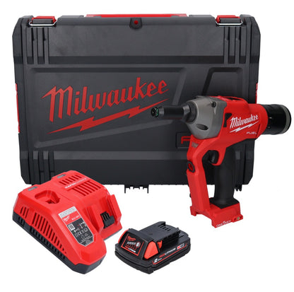 Riveteuse aveugle sur batterie Milwaukee M18 ONEFPRT-201X 18 V 20 kN sans balais + 1x batterie 2,0 Ah + chargeur + boîtier HD