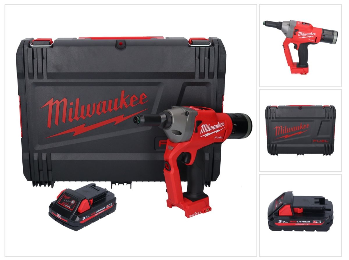 Riveteuse aveugle sur batterie Milwaukee M18 ONEFPRT-301X 18 V 20 kN sans balais + 1x batterie 3,0 Ah + boîtier HD - sans chargeur