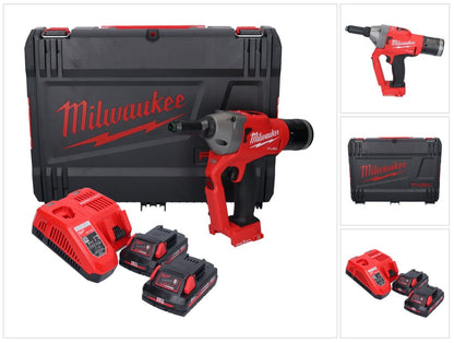 Riveteuse aveugle sur batterie Milwaukee M18 ONEFPRT-302X 18 V 20 kN sans balais + 2x batterie 3,0 Ah + chargeur + boîtier HD