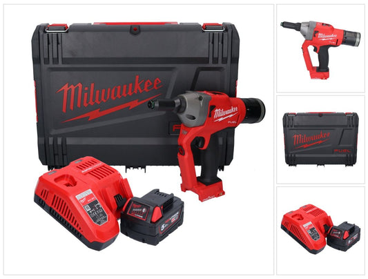 Riveteuse aveugle sur batterie Milwaukee M18 ONEFPRT-501X 18 V 20 kN sans balais + 1x batterie 5,0 Ah + chargeur + boîtier HD