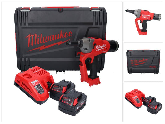 Riveteuse aveugle sur batterie Milwaukee M18 ONEFPRT-502X 18 V 20 kN sans balais + 2x batterie 5,0 Ah + chargeur + boîtier HD