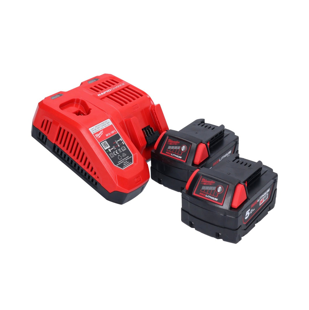 Riveteuse aveugle sur batterie Milwaukee M18 ONEFPRT-502X 18 V 20 kN sans balais + 2x batterie 5,0 Ah + chargeur + boîtier HD