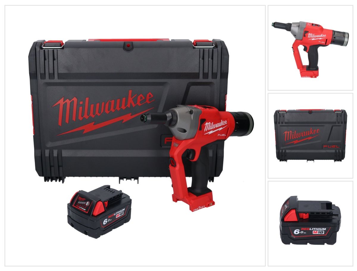 Riveteuse aveugle sur batterie Milwaukee M18 ONEFPRT-601X 18 V 20 kN sans balais + 1x batterie 6,0 Ah + boîtier HD - sans chargeur