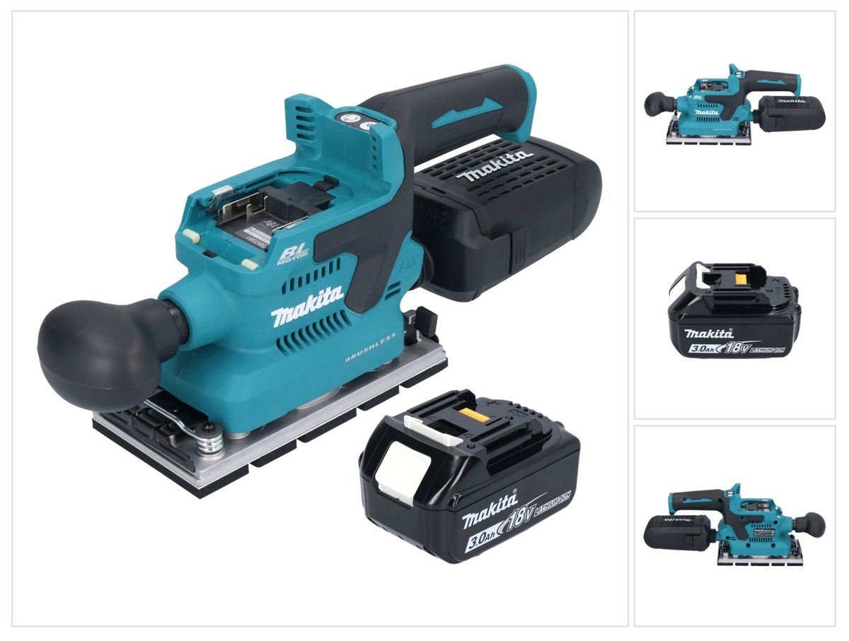 Makita DBO 381 F1U Akku Schwingschleifer 18 V 93 x 185 mm Brushless + 1x Akku 3,0 Ah - ohne Ladegerät