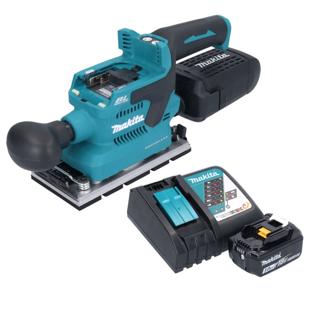 Makita DBO 381 RF1U Akku Schwingschleifer 18 V 93 x 185 mm Brushless + 1x Akku 3,0 Ah + Ladegerät