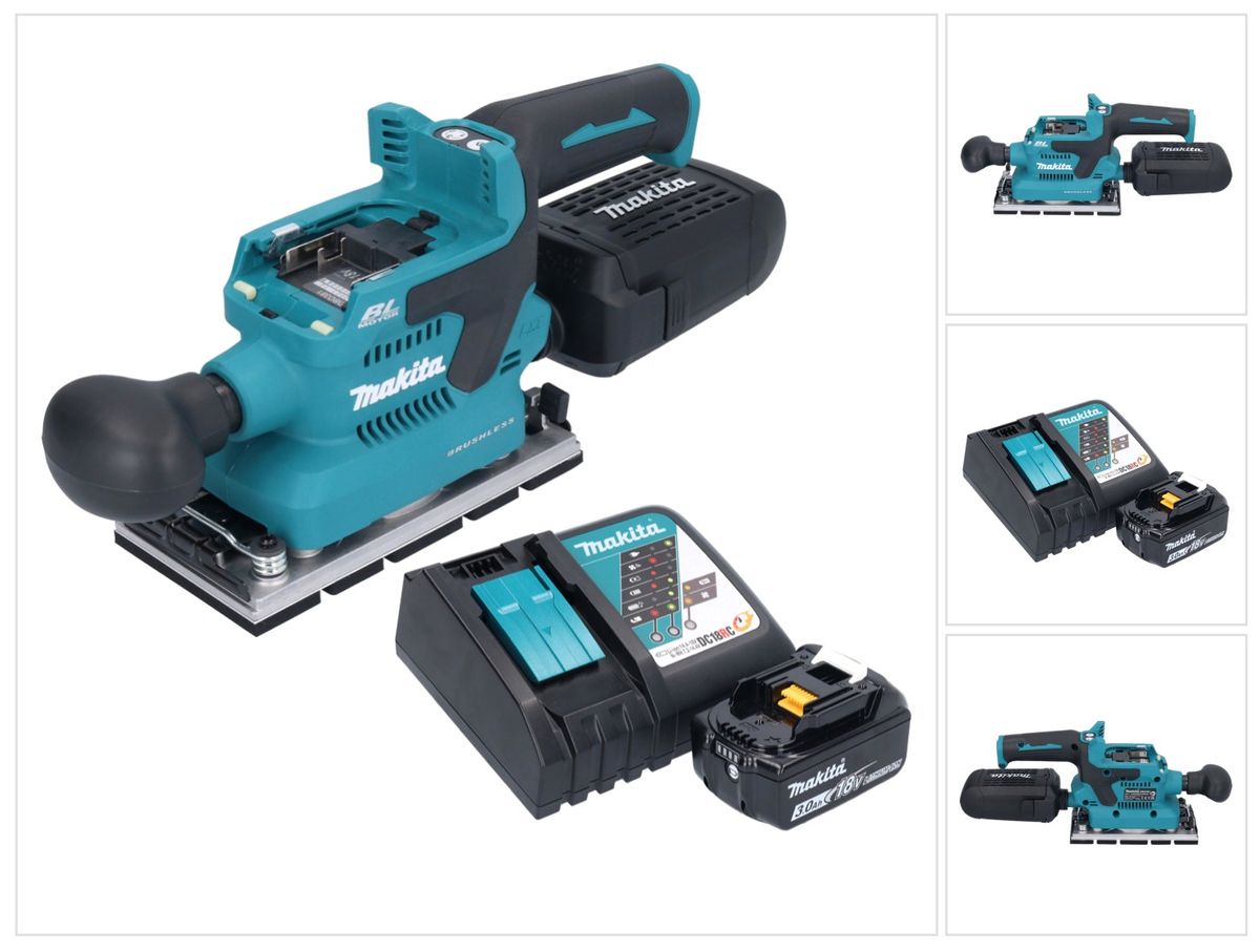 Makita DBO 381 RF1U ponceuse orbitale sur batterie 18 V 93 x 185 mm sans balais + 1x batterie 3,0 Ah + chargeur