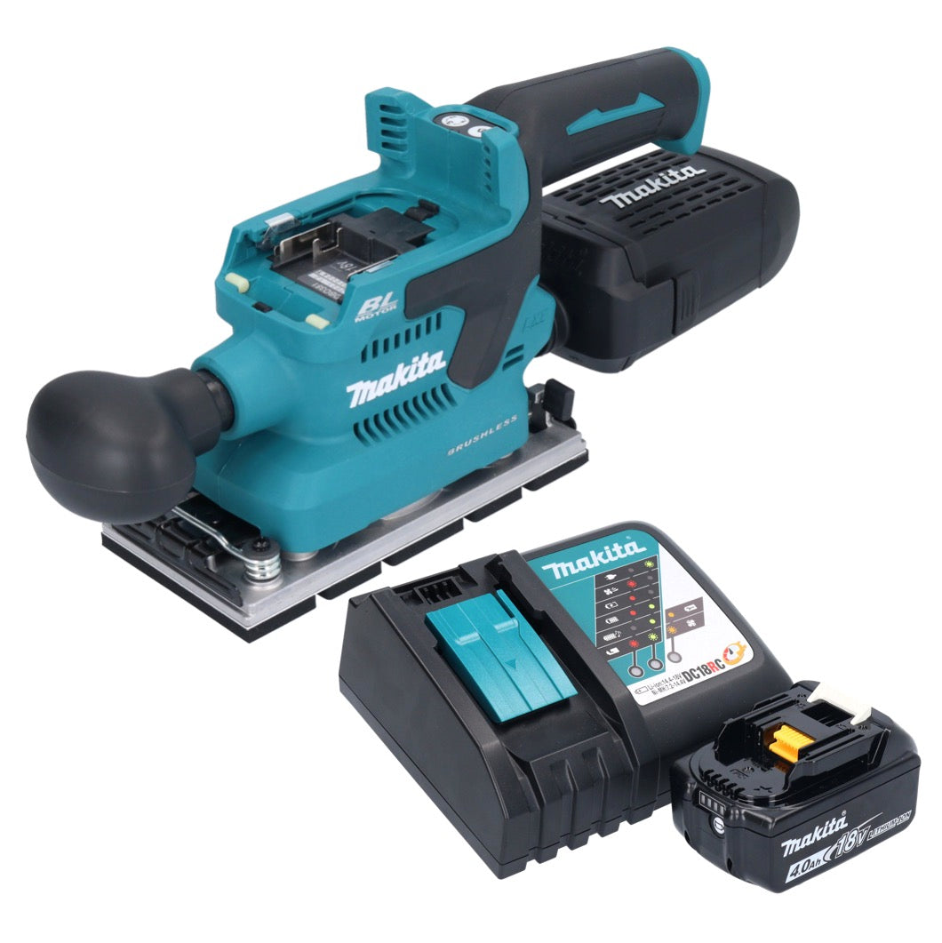 Makita DBO 381 RM1U Akku Schwingschleifer 18 V 93 x 185 mm Brushless + 1x Akku 4,0 Ah + Ladegerät