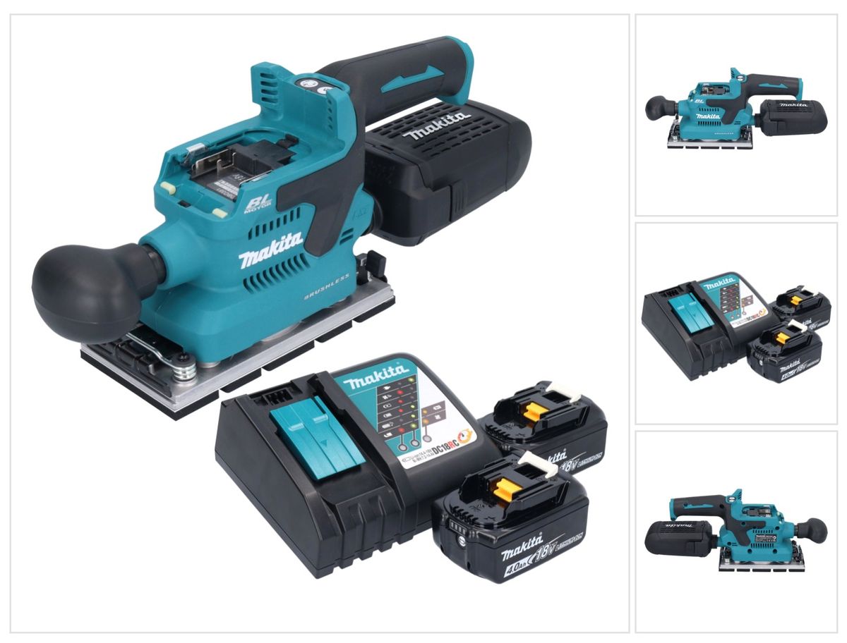 Makita DBO 381 RMU Akku Schwingschleifer 18 V 93 x 185 mm Brushless + 2x Akku 4,0 Ah + Ladegerät