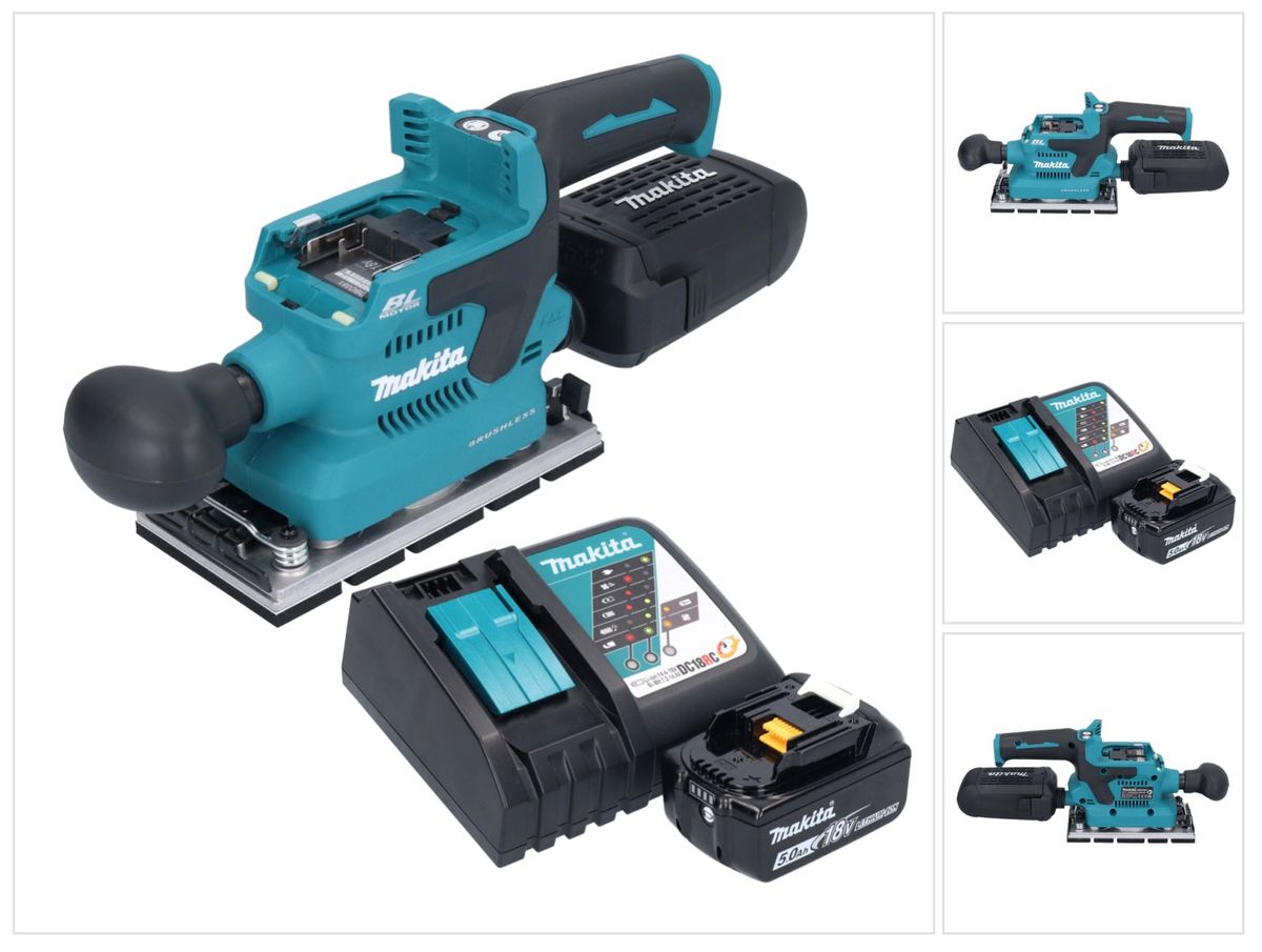 Makita DBO 381 RT1U ponceuse orbitale sur batterie 18 V 93 x 185 mm sans balais + 1x batterie 5,0 Ah + chargeur