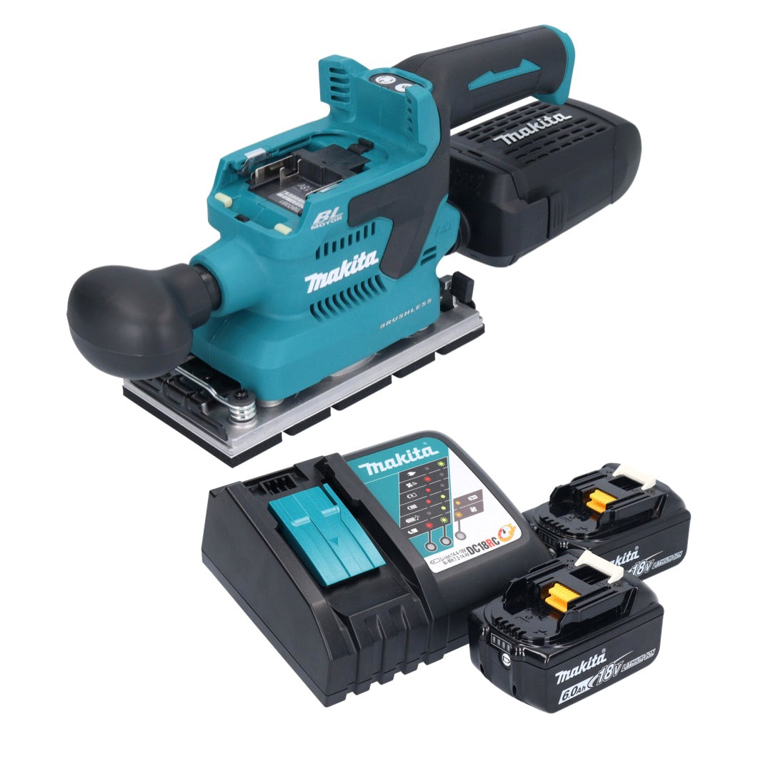 Makita DBO 381 RGU ponceuse orbitale sur batterie 18 V 93 x 185 mm sans balais + 2x batteries 6,0 Ah + chargeur