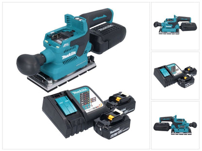 Makita DBO 381 RGU Akku Schwingschleifer 18 V 93 x 185 mm Brushless + 2x Akku 6,0 Ah + Ladegerät