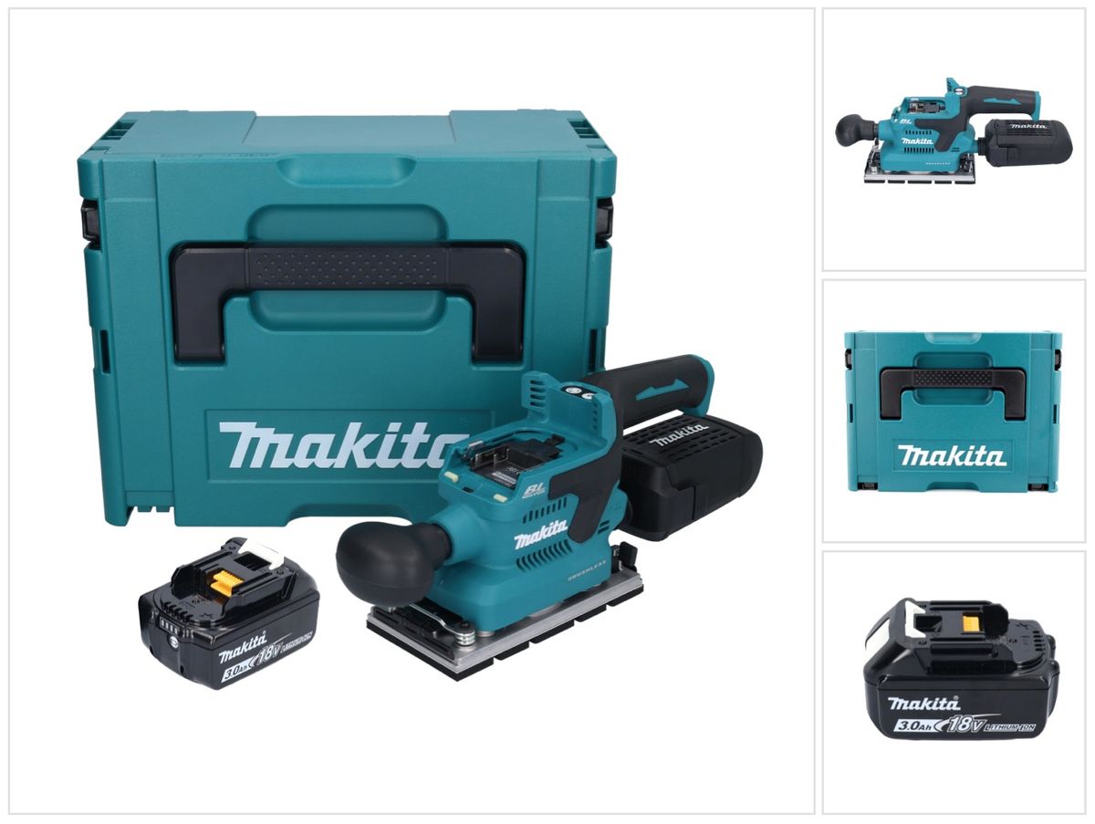 Makita DBO 381 F1JU Ponceuse orbitale sur batterie 18 V 93 x 185 mm sans balais + 1x batterie 3,0 Ah + Makpac - sans chargeur