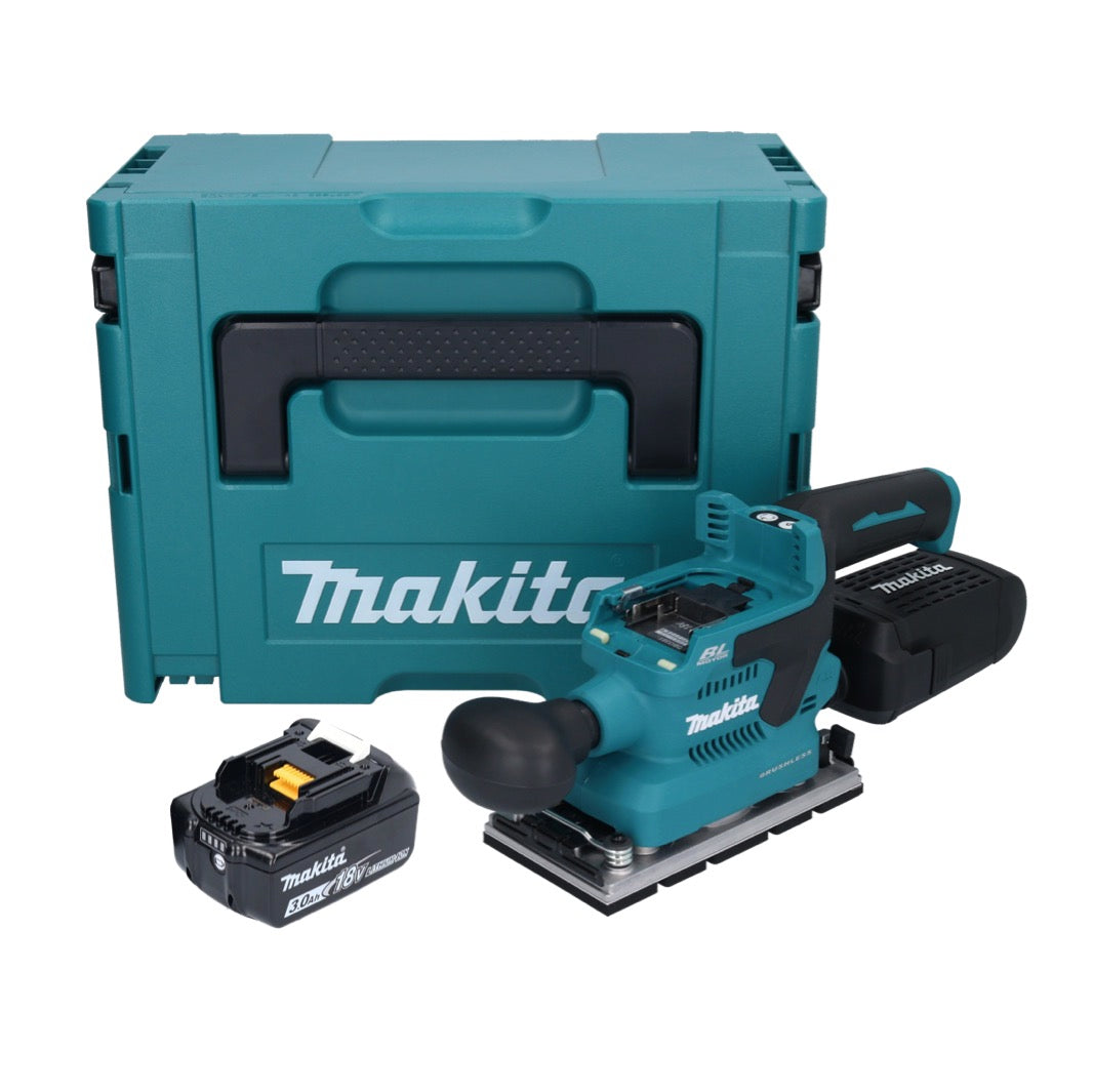 Makita DBO 381 F1JU Akku Schwingschleifer 18 V 93 x 185 mm Brushless + 1x Akku 3,0 Ah + Makpac - ohne Ladegerät