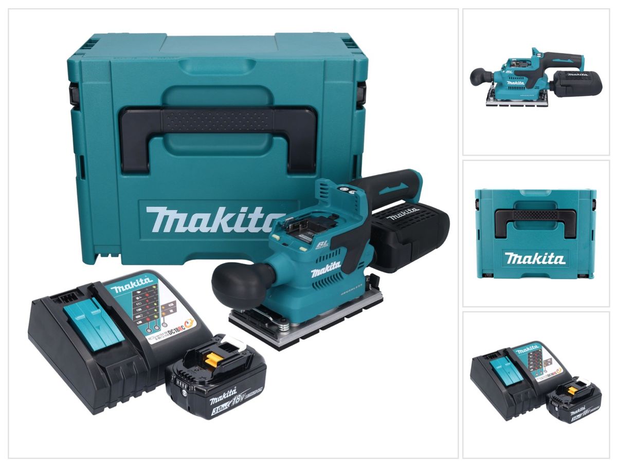 Makita DBO 381 RF1JU Akku Schwingschleifer 18 V 93 x 185 mm Brushless + 1x Akku 3,0 Ah + Ladegerät + Makpac