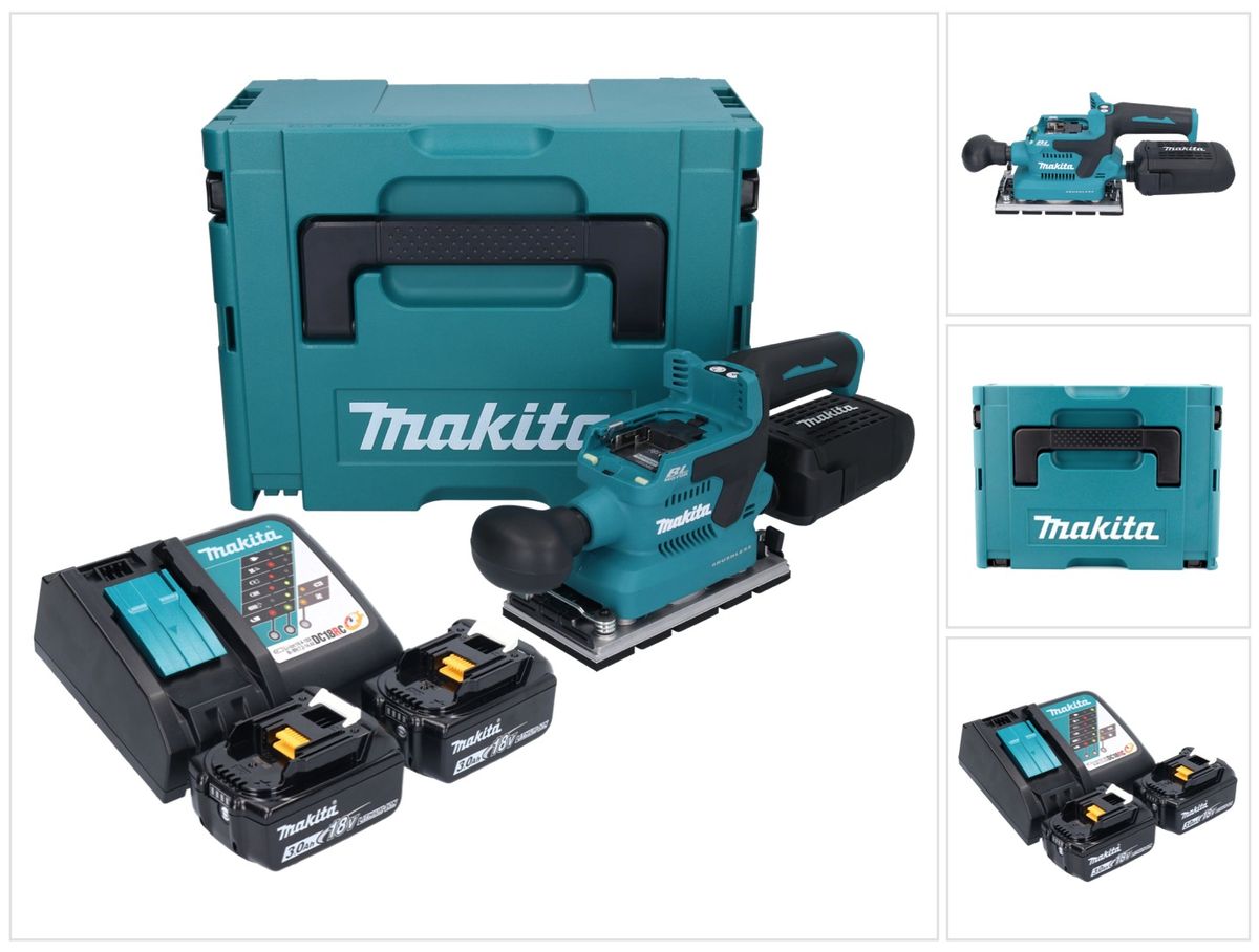 Makita DBO 381 RFJU ponceuse orbitale sur batterie 18 V 93 x 185 mm sans balais + 2x batteries 3,0 Ah + chargeur + Makpac