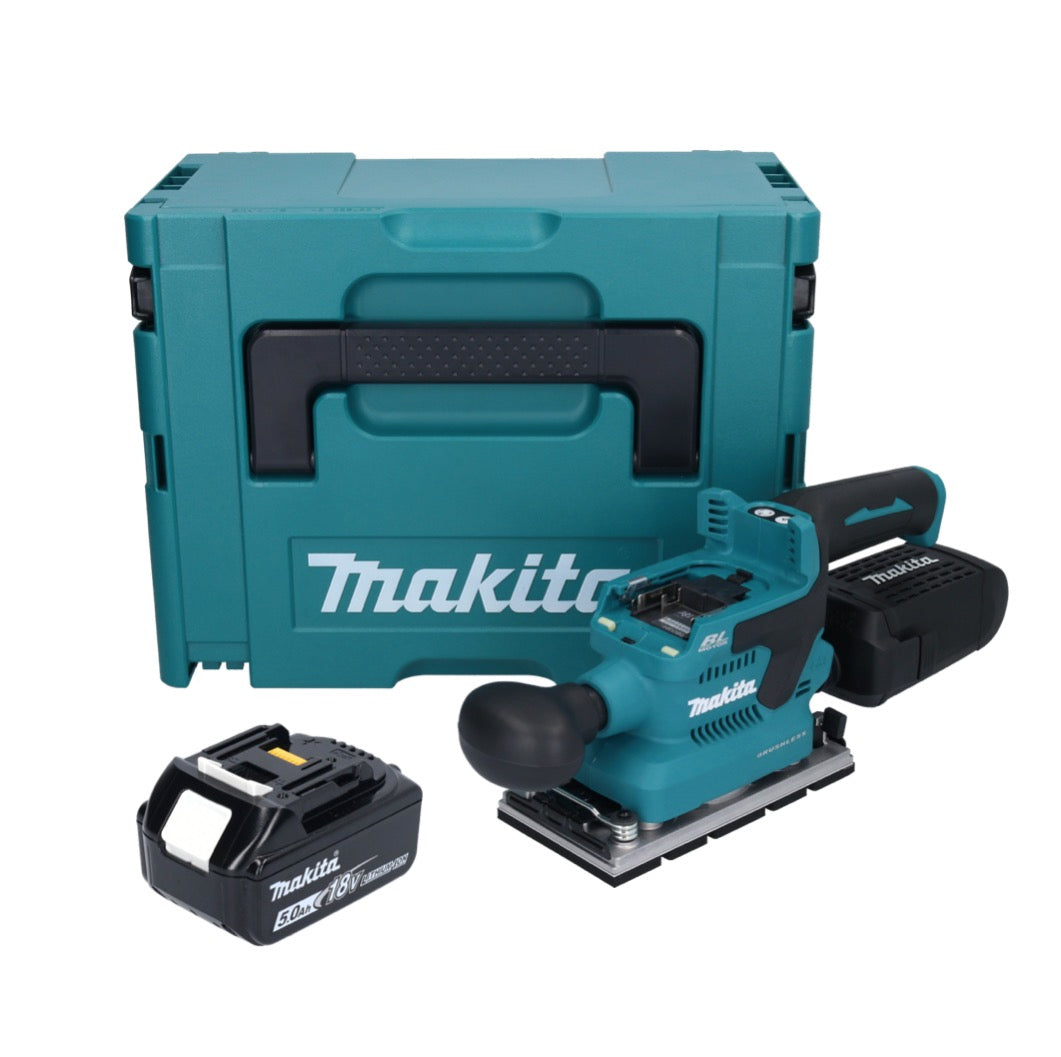 Makita DBO 381 T1JU Akku Schwingschleifer 18 V 93 x 185 mm Brushless + 1x Akku 5,0 Ah + Makpac - ohne Ladegerät