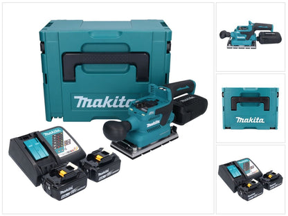 Makita DBO 381 RGJU Akku Schwingschleifer 18 V 93 x 185 mm Brushless + 2x Akku 6,0 Ah + Ladegerät + Makpac