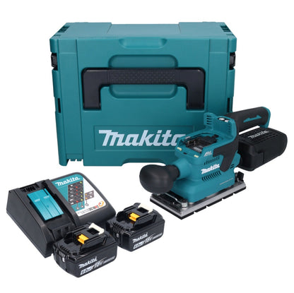 Makita DBO 381 RGJU Akku Schwingschleifer 18 V 93 x 185 mm Brushless + 2x Akku 6,0 Ah + Ladegerät + Makpac