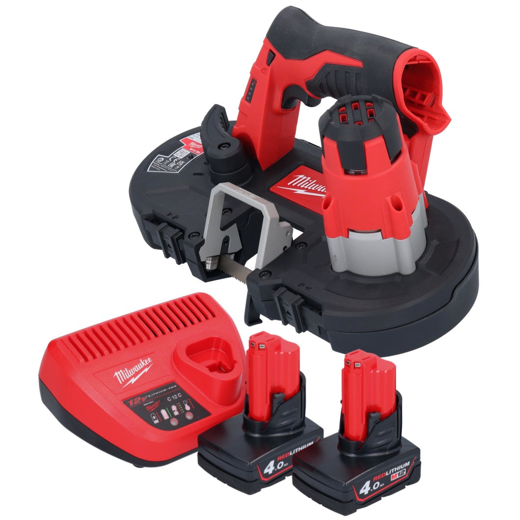 Scie à ruban à batterie Milwaukee M12 BS-402 12 V 41 x 41 mm + 2x batteries 4,0 Ah + chargeur